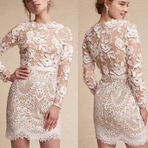 Monique Lhuillier BHLDN Calypso Tiana White Floral Dress Long Sleeve Size S NWT
